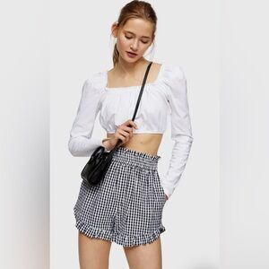 TopShop Shorts Black and White Cotton Seersucker Gingham Shorts Size 6